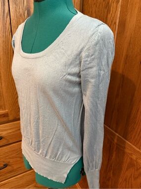 Naadam Cashmere Silk Blend Scoop Neck Soft Classic Sweater Light Blue Size Small